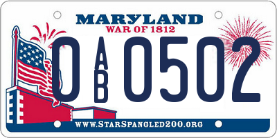 MD license plate 0AB0502