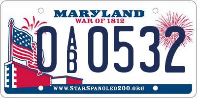 MD license plate 0AB0532
