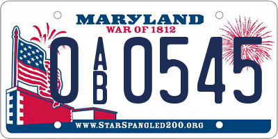 MD license plate 0AB0545