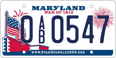 MD license plate 0AB0547