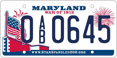 MD license plate 0AB0645