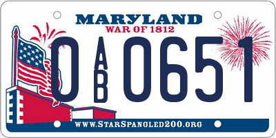 MD license plate 0AB0651
