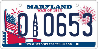 MD license plate 0AB0653