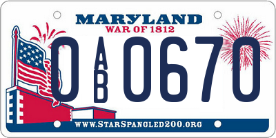 MD license plate 0AB0670