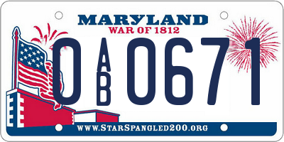 MD license plate 0AB0671