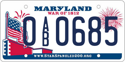 MD license plate 0AB0685