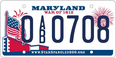 MD license plate 0AB0708