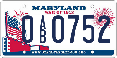 MD license plate 0AB0752