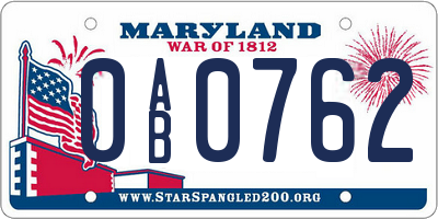 MD license plate 0AB0762