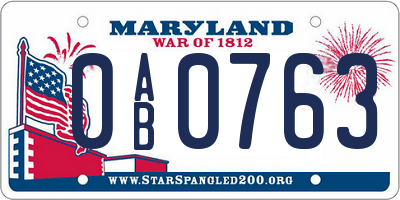 MD license plate 0AB0763