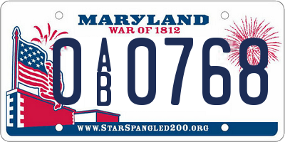 MD license plate 0AB0768
