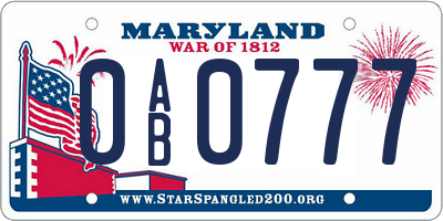 MD license plate 0AB0777