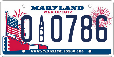 MD license plate 0AB0786