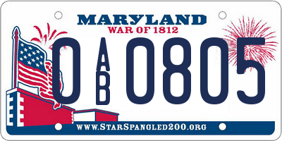 MD license plate 0AB0805