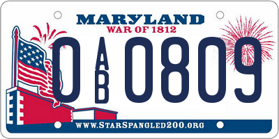 MD license plate 0AB0809