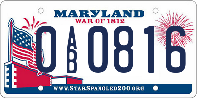 MD license plate 0AB0816