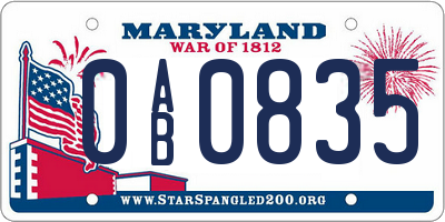MD license plate 0AB0835