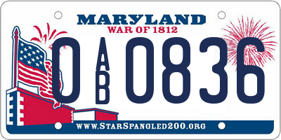 MD license plate 0AB0836