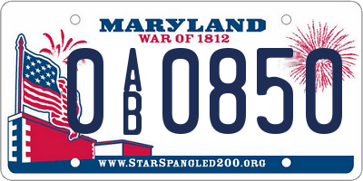 MD license plate 0AB0850