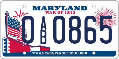 MD license plate 0AB0865