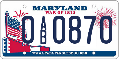 MD license plate 0AB0870