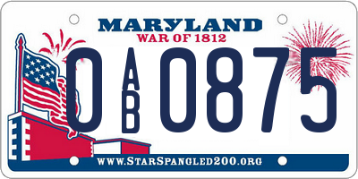 MD license plate 0AB0875