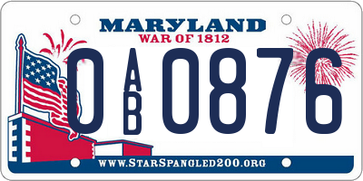 MD license plate 0AB0876