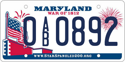 MD license plate 0AB0892