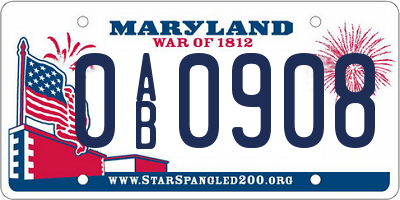 MD license plate 0AB0908