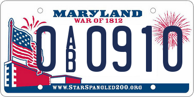 MD license plate 0AB0910