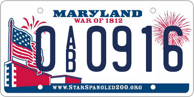 MD license plate 0AB0916