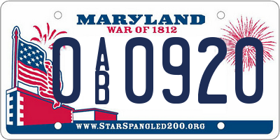 MD license plate 0AB0920