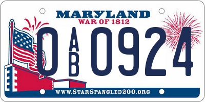 MD license plate 0AB0924