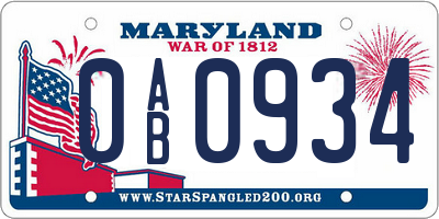 MD license plate 0AB0934