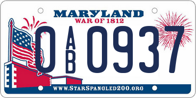 MD license plate 0AB0937