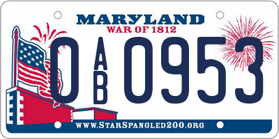 MD license plate 0AB0953