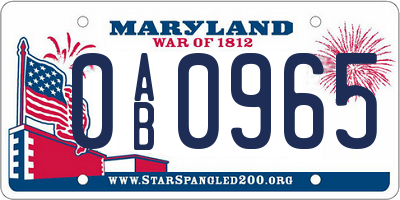 MD license plate 0AB0965
