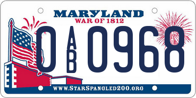 MD license plate 0AB0968