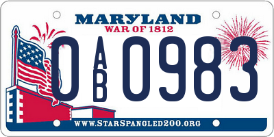 MD license plate 0AB0983