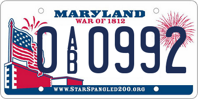 MD license plate 0AB0992