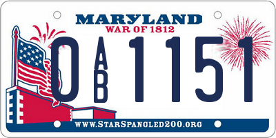 MD license plate 0AB1151