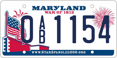 MD license plate 0AB1154