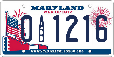 MD license plate 0AB1216