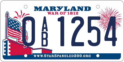 MD license plate 0AB1254