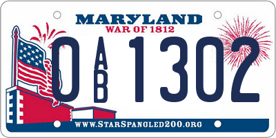 MD license plate 0AB1302