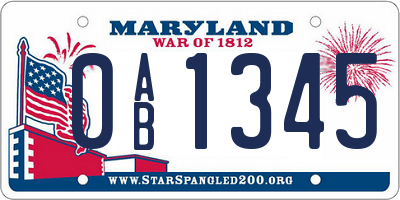 MD license plate 0AB1345