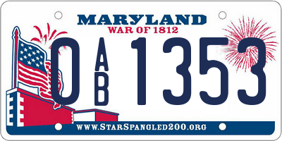 MD license plate 0AB1353