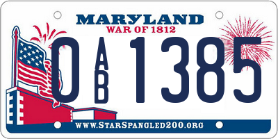 MD license plate 0AB1385