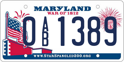 MD license plate 0AB1389