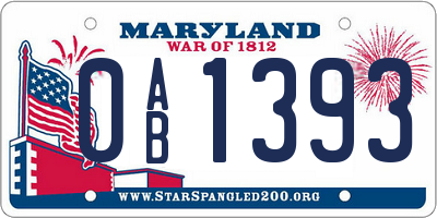 MD license plate 0AB1393